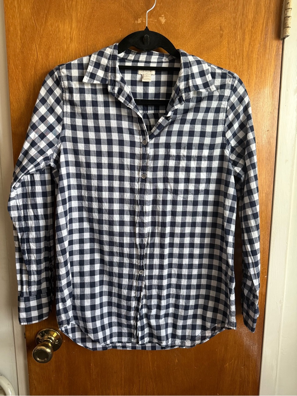 J. Crew Navy and White Gingham Button-Down Shirt
